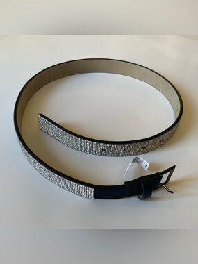 Sparkly Silver Rhinestone Black Belt